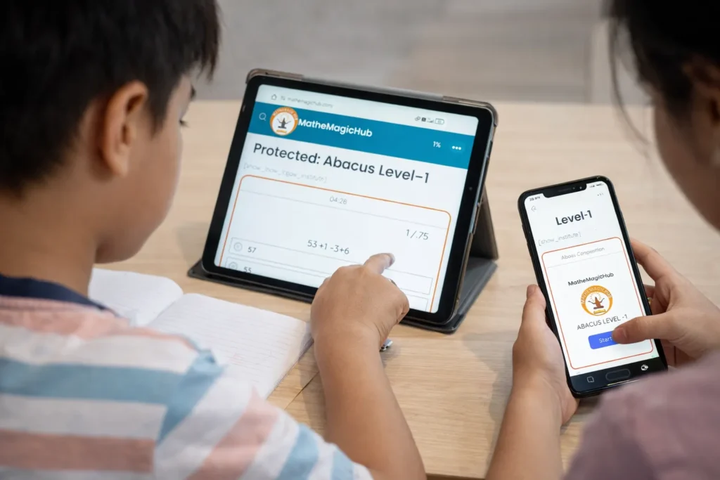 student doing abacus online practice test on mathemagichub app